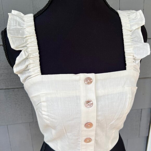 Choosy White Halter Top Cropped Ruffled Elastic Straps Button Down Medium NWT - Picture 5 of 5